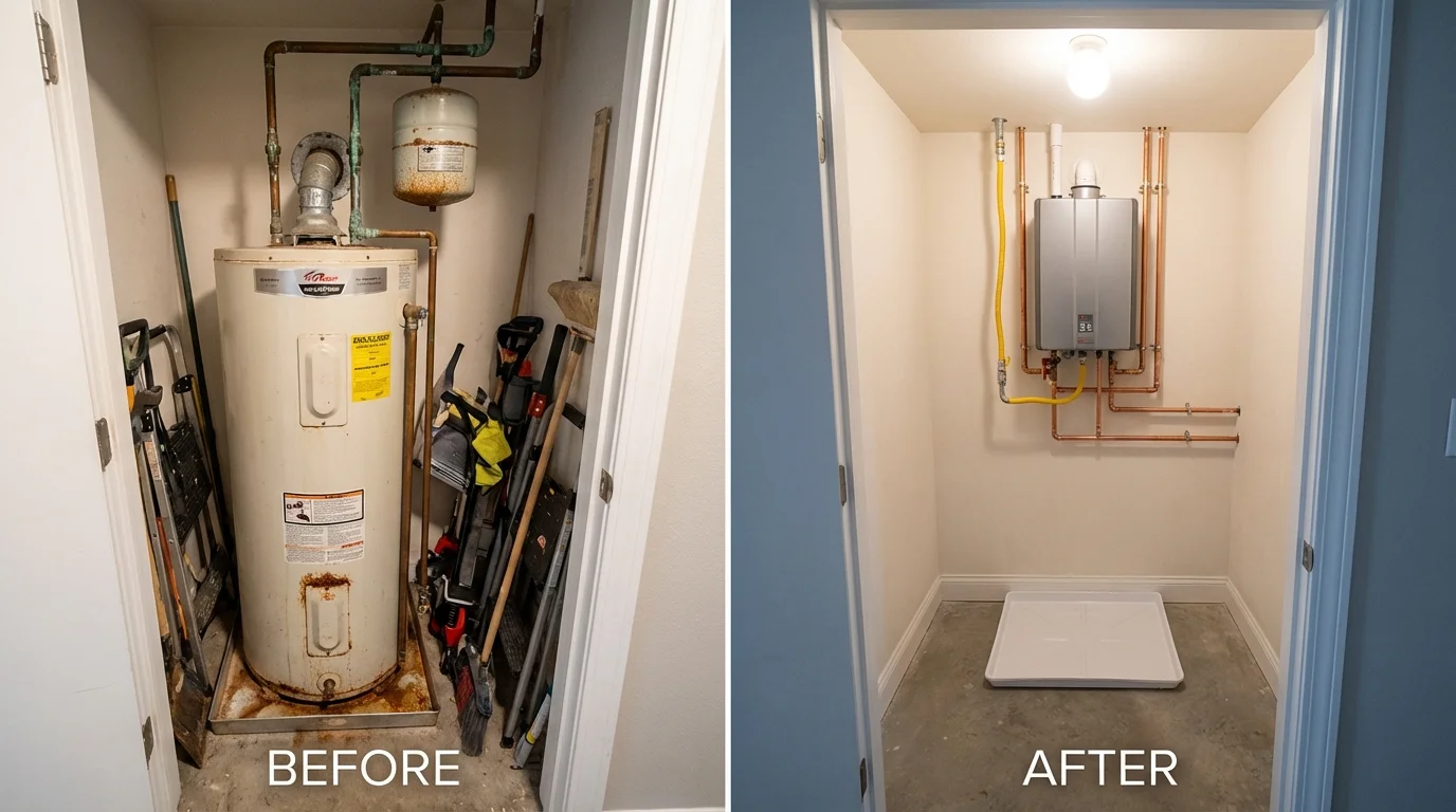 Tank water heater versus wall-mounted tankless unit comparison for Pierceton, IN homeowners